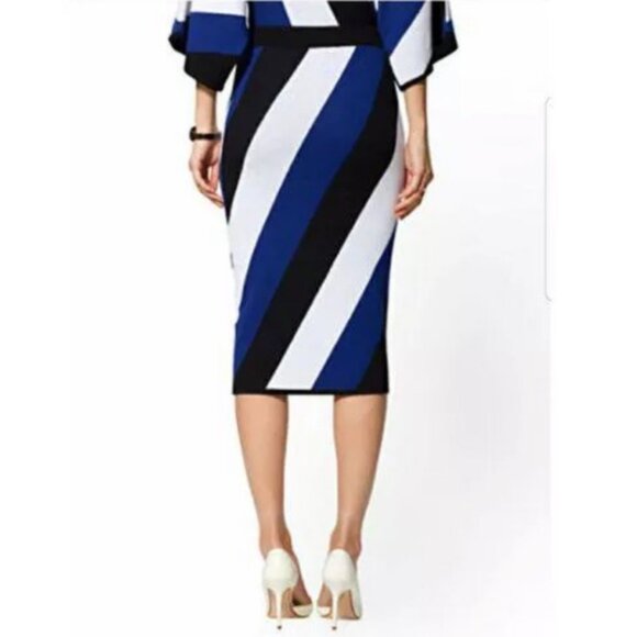 New Yprk & Cpmpany Blue Black White Diagonal Stripe Sweater Knit Midi Skirt  XL - Picture 2 of 8
